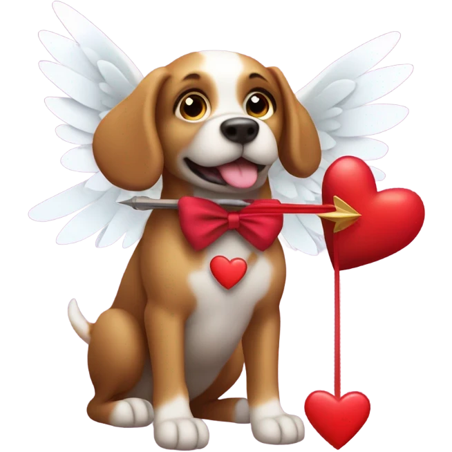 dog with wings, bow and heart arrow, valentine, cupid emoji