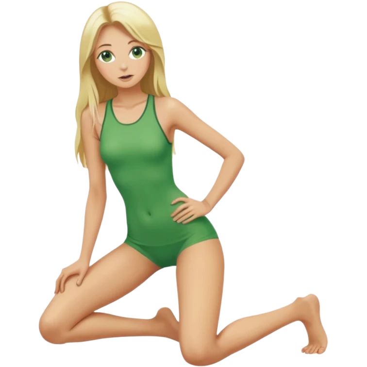 Naked woman tits out long blonde hair green eyes full body skinny legs no clothing kneeling emoji