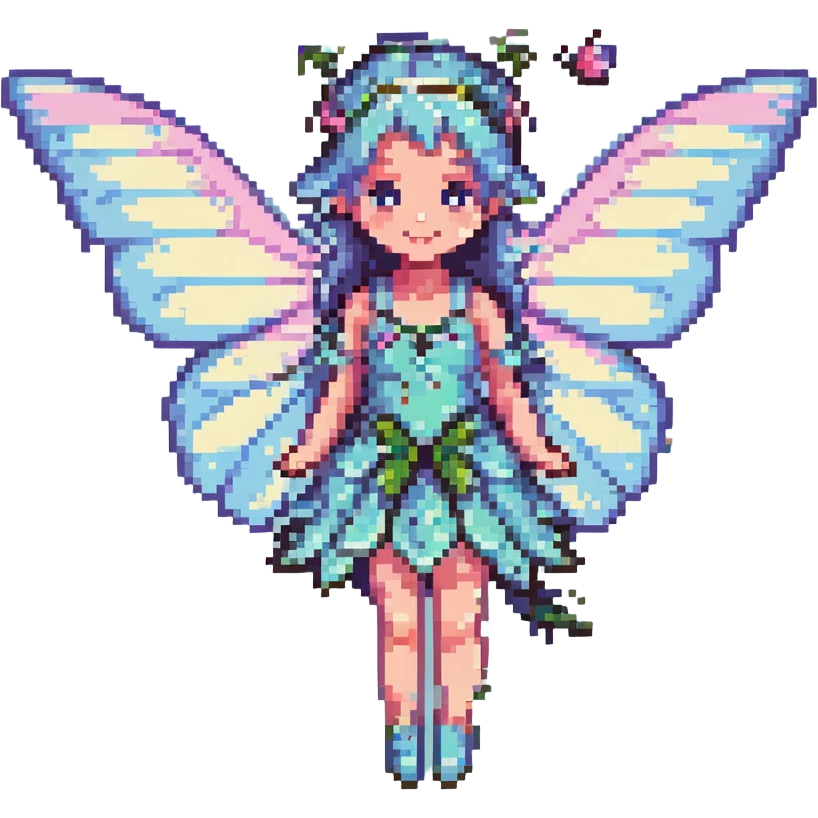 pixel art fairy with butterfly wings, flying, pastel colors emoji
