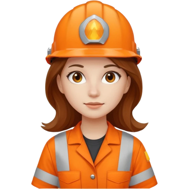 GAROTA BRANCA DE CABELOS CASTANHOS COMPRIDOS, UNIFORME DE TRABALHO LARANJA E CAPACETE LARANJA emoji