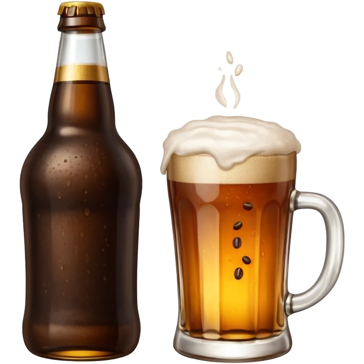 cerveza en botella con grano de café al lado emoji