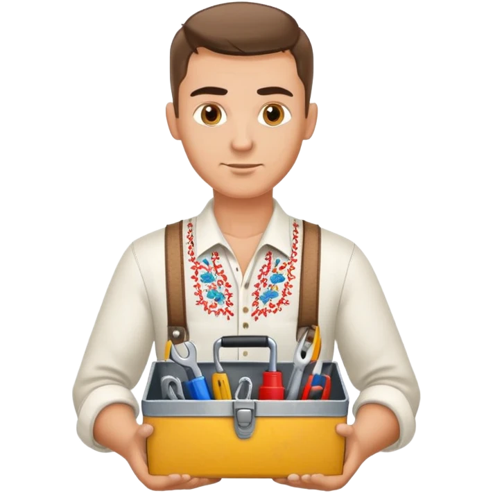 Ukrainian man in traditional embroidered shirt holding a toolbox emoji