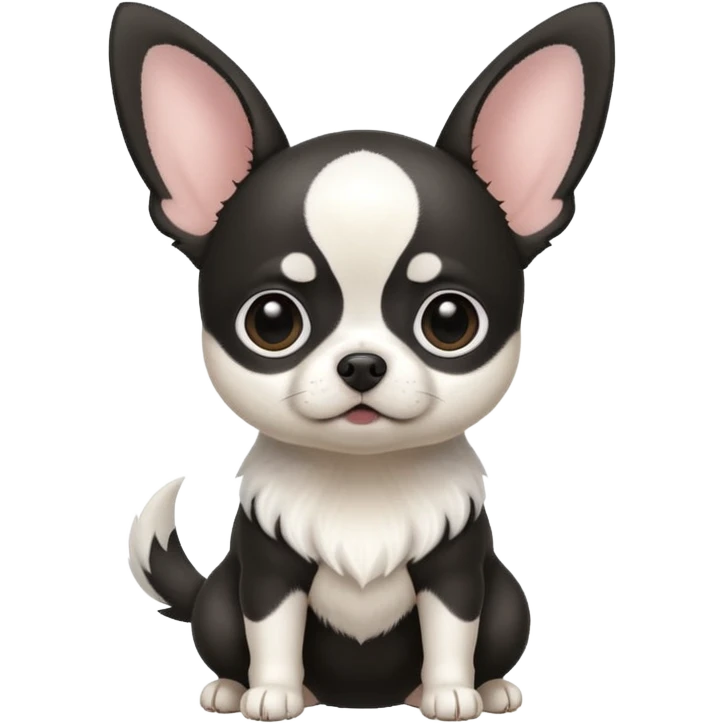 Full White and black Chihuahua - tiny, chubby and big ears. Full body emoji