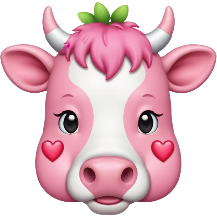 cute pink cow with strawberry hearts over head  emoji