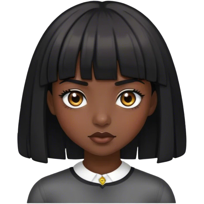 dark skin girl, with grey eyes, black hair with bangs emoji