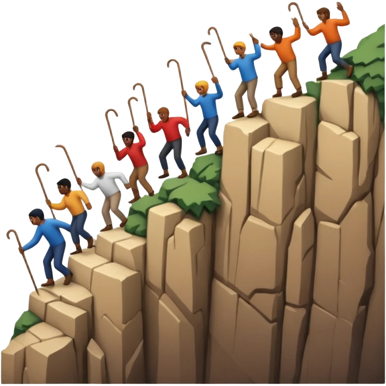 the blind leading the blind off a cliff with seeing canes  emoji