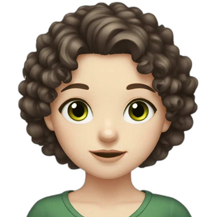 Dark brown hair girl, long curly hair, green eyes, pale skin emoji