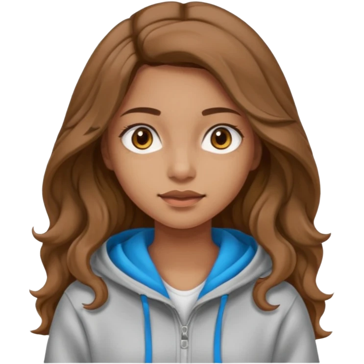 Girl with long and light brown hair and wear hoody and her hai is somethig betwwen curly and stright and her eyes is same color with her hair  emoji