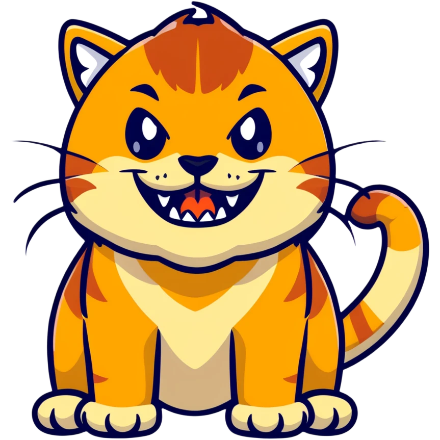 saber-toothed cat with a tiny body and enormous 8-inch fangs that are twenty times longer than its body, absurdly disproportionate teeth emoji