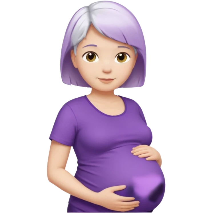 pregnant women with purple shirt, short white hair, head, neck and upper abdomen emoji