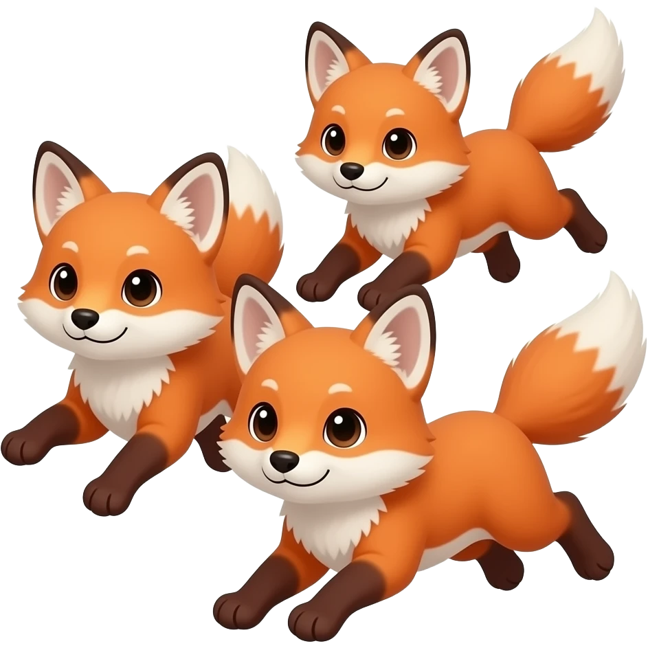 3 Baby Japanese Red Foxes chasing each other emoji