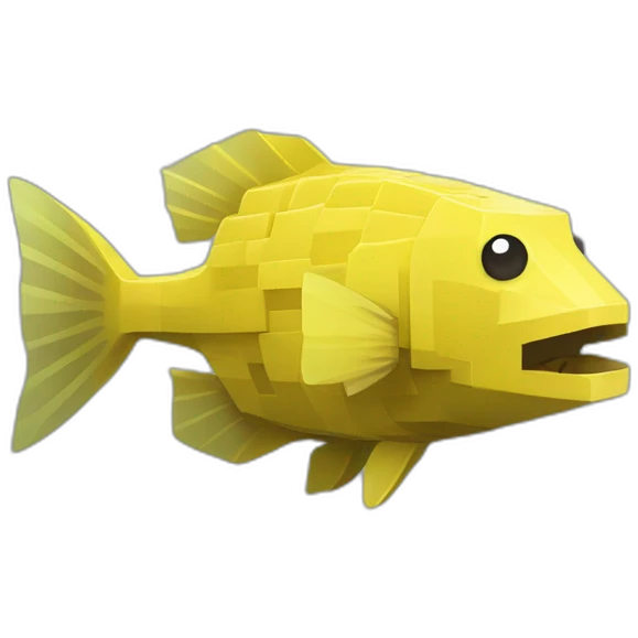 cube yellow fugu fish with two fins and tail in minecraft style full size emoji