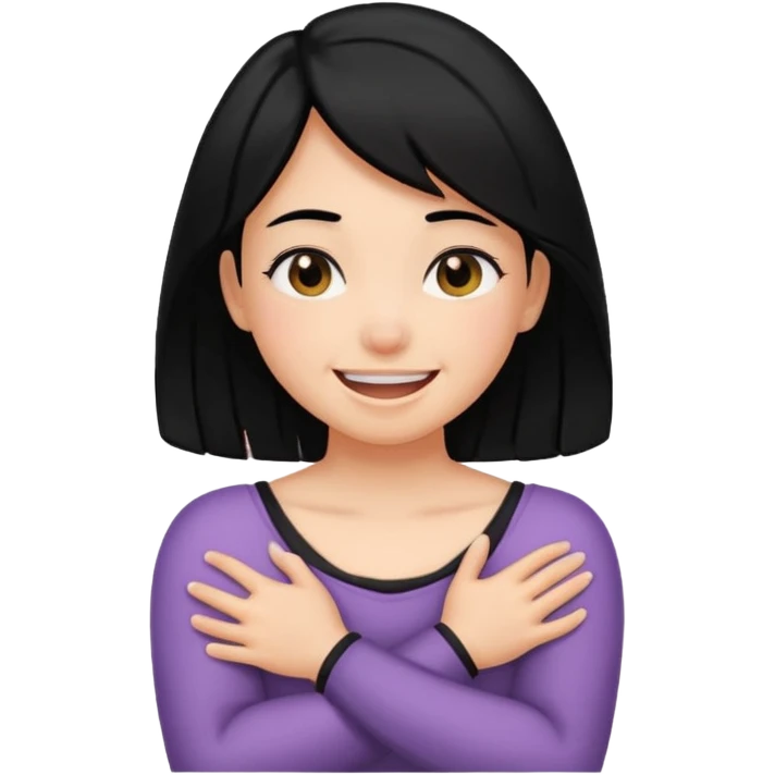 Girl with arms around her neck choking smiling black hair emoji