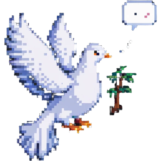 8-bit pixel art dove with a chat bubble, game-like setting emoji