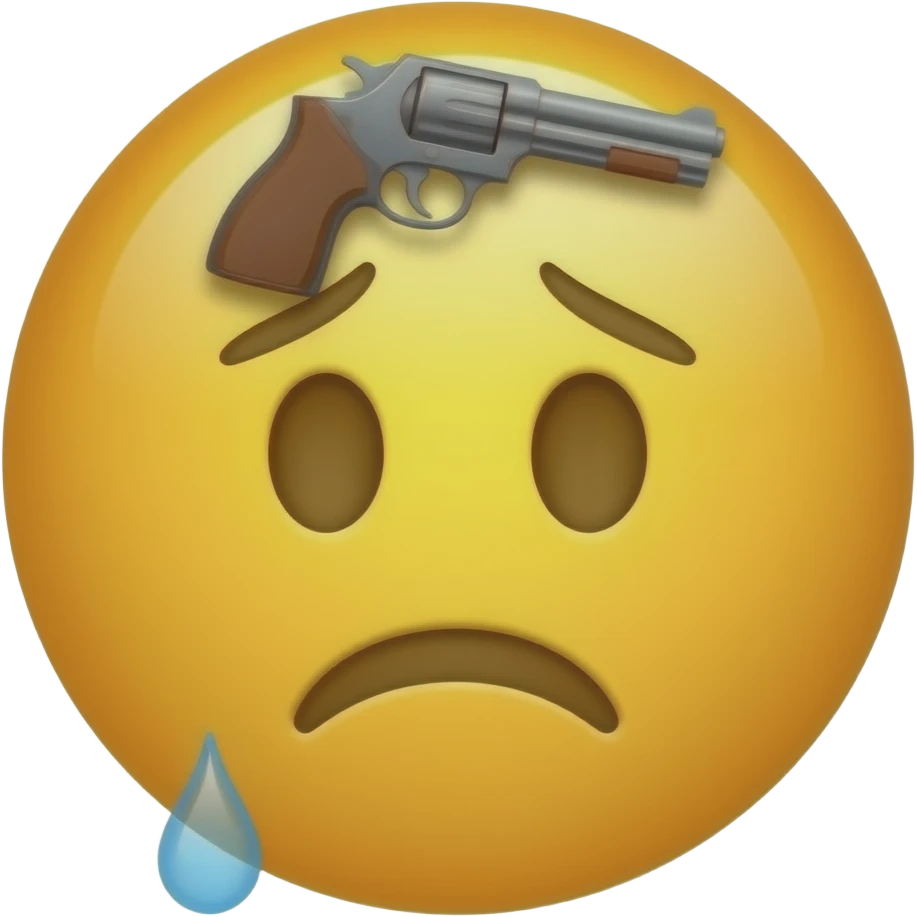 Put a gun suicide on his head  Make a tired emoji circle face and no body make him hav yellow skin and make an google style tired make him do suicide emoji