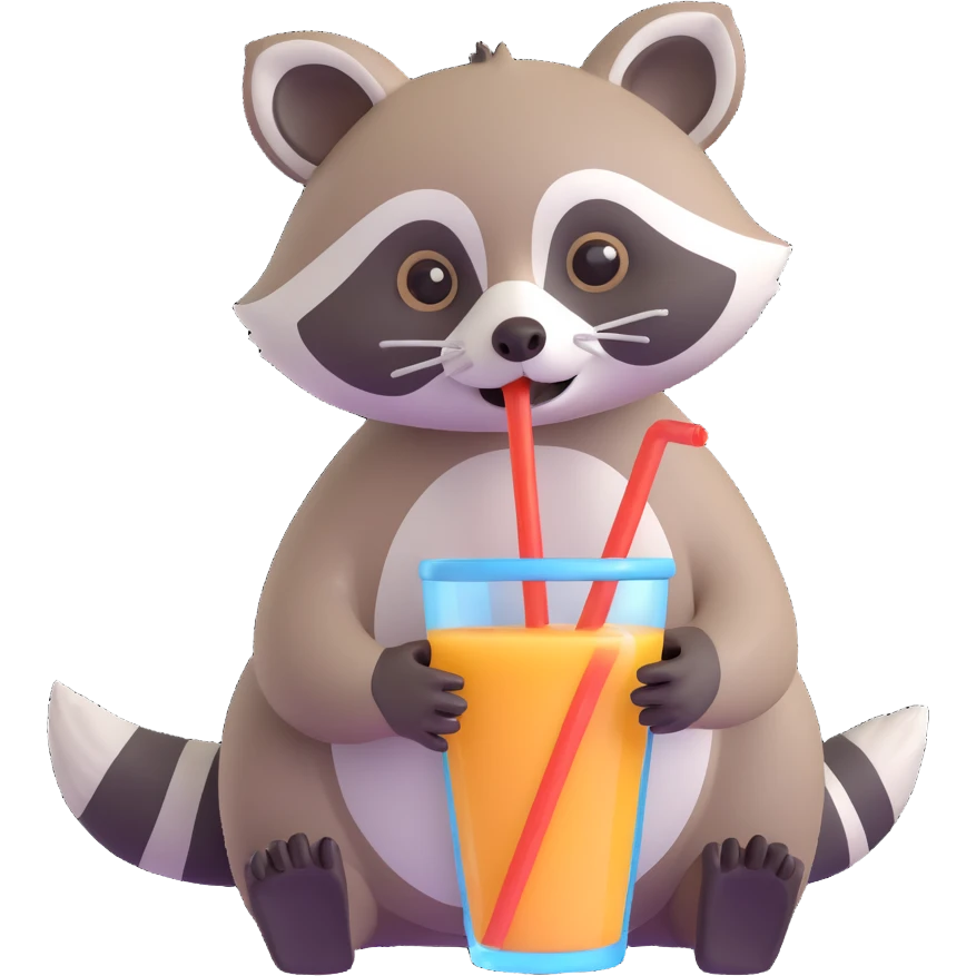 raccoon drinking through a straw emoji