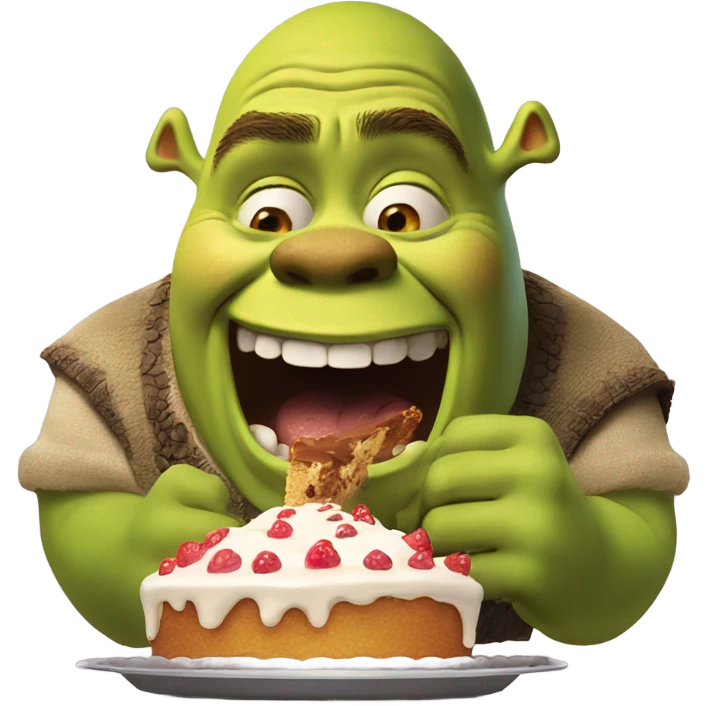 shrek eating cake but he’s crying emoji
