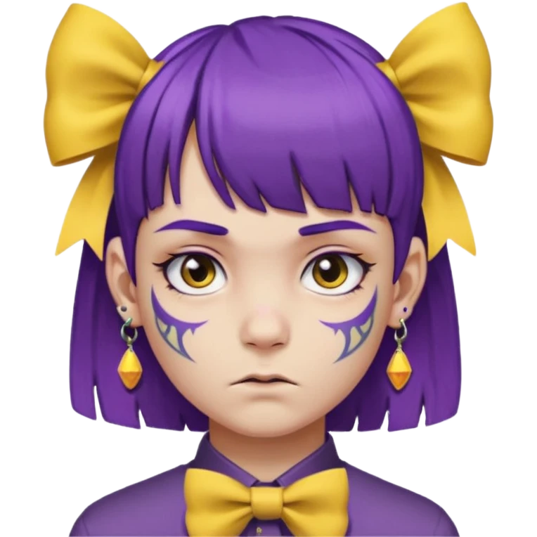 boy with bangs and purple hair and yellow hairbow on side and earrings and very heavy face tattoos emoji