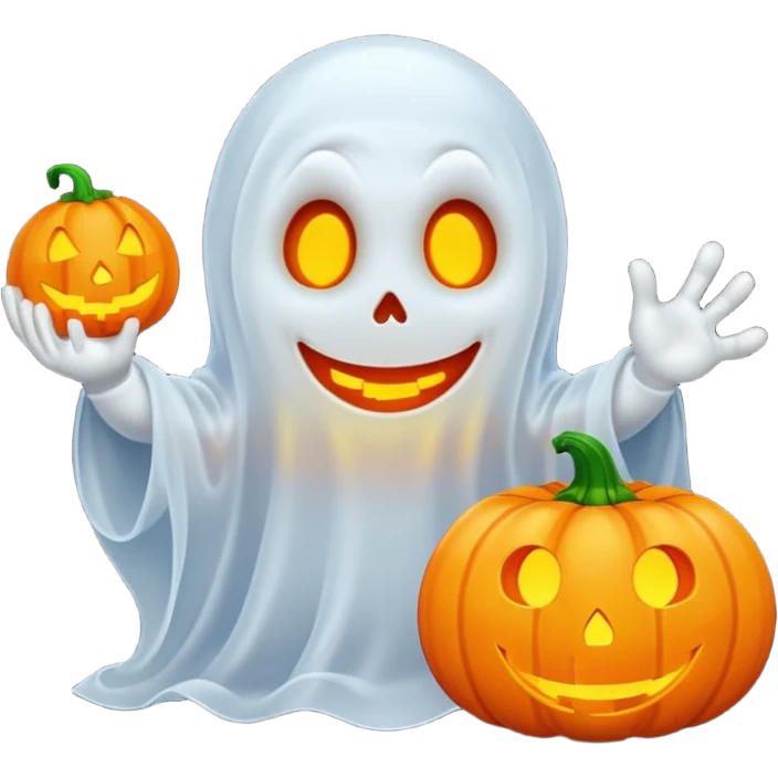 Casper the ghost with a jack o lantern  emoji
