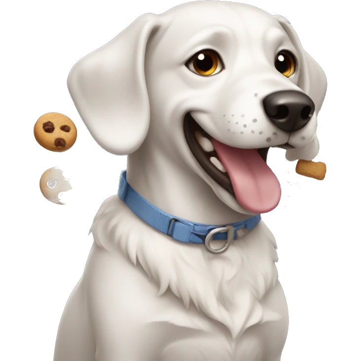 Dog smiling with treat emoji