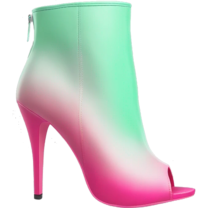 Realistic front facing pair of hot pink to mint green ombre high heel open toe ankle bootie boots.  emoji