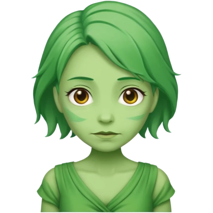 green dress old character, green hair. emoji