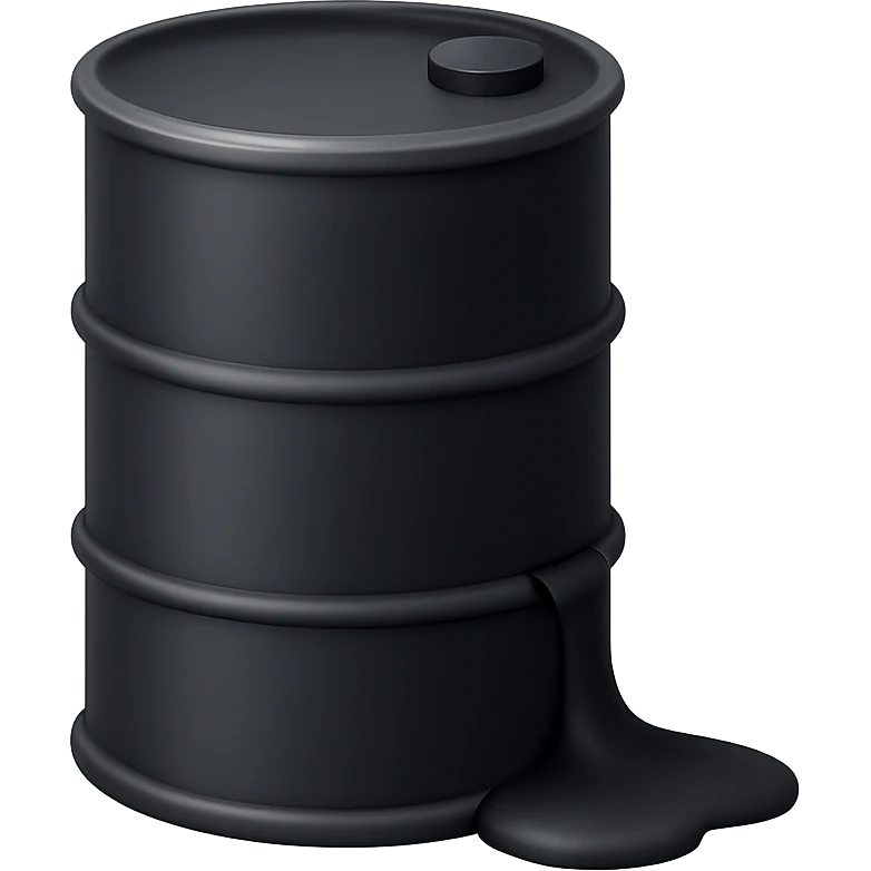 Сгенерируй мне в стиле эмоджи эпл черную бочку из которой немного вытекает нефть. На пнг фоне, без надписей emoji