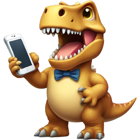 Old dinosaur holding old phone emoji