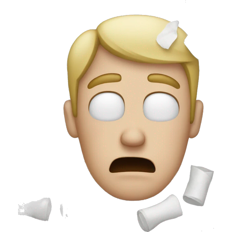 man crying surrounded by tissues emoji