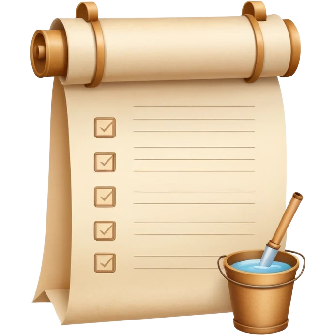 paper scroll with checkboxes and a small bucket icon, representing a list of dreams or goals emoji