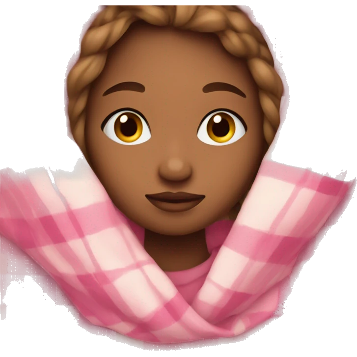 girl snuggled in plaid pink blanket emoji