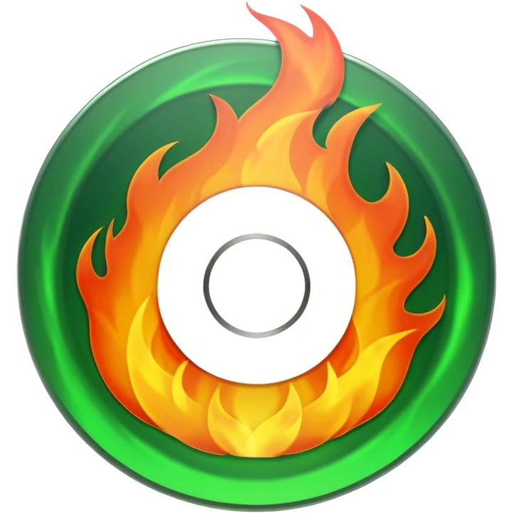 A minimalist CD disc with a subtle fire design, green flames emoji