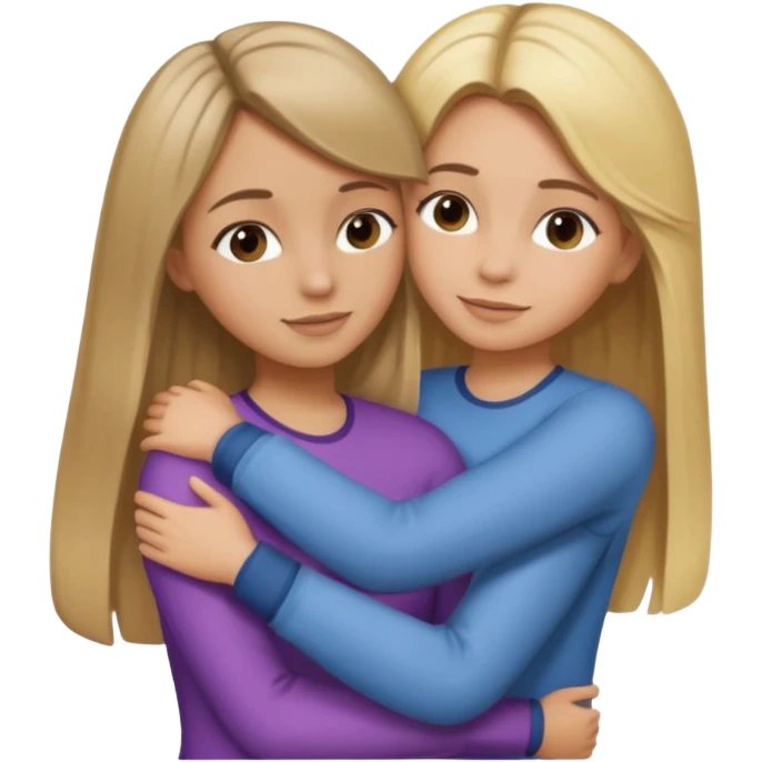dark blonde girl with highlights and blowout hugging blonde girl with straight hair emoji