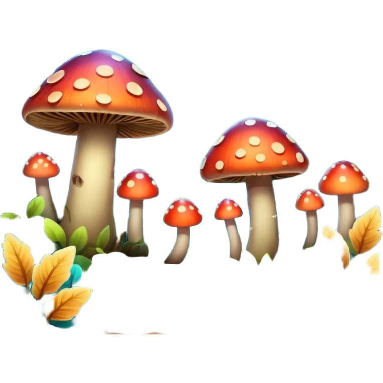 A stylized fantasy forest with glowing mushrooms and colorful leaves. emoji