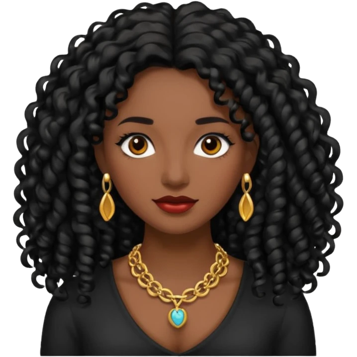 Mujer morena pelo negro rizado largo emoji
