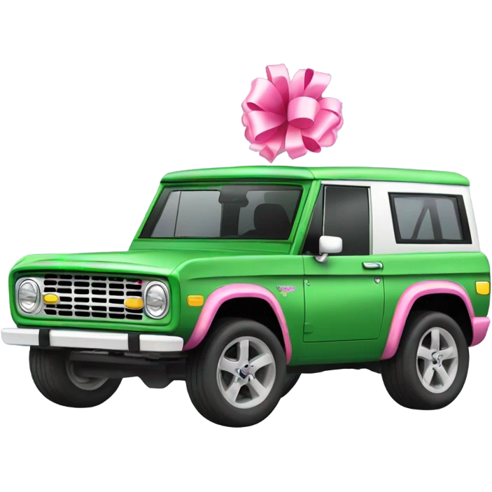 Green bronco car with pink bow  emoji