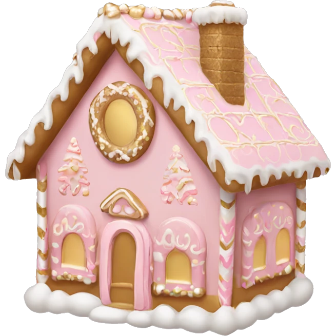 light pink and gold and white gingerbread house emoji