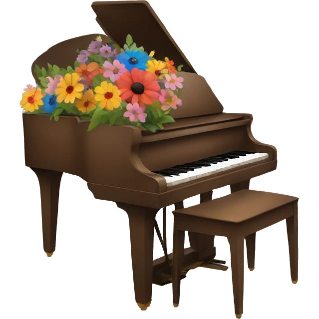 Brown piano painted with colorful flowers emoji
