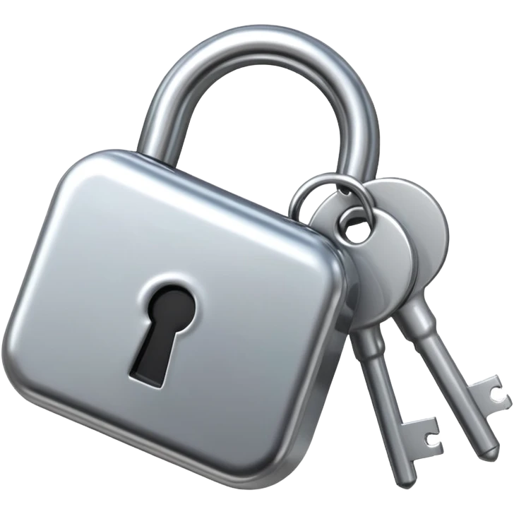 A chrome silver lock and key emoji, smooth metallic surfaces, glossy reflections, luxury swag vibe, minimal iOS emoji style, centered on clean white background emoji