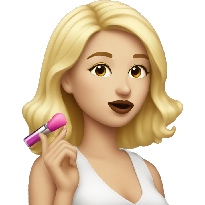 blonde girl putting lipgloss on her lips emoji