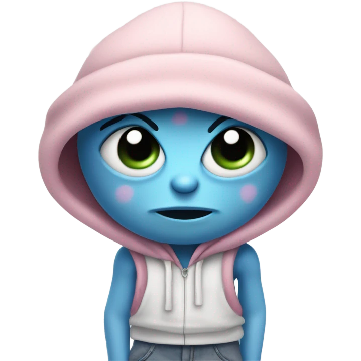 Light pink white and blue alien with a beanie, baggy pants and scars across the chest  emoji