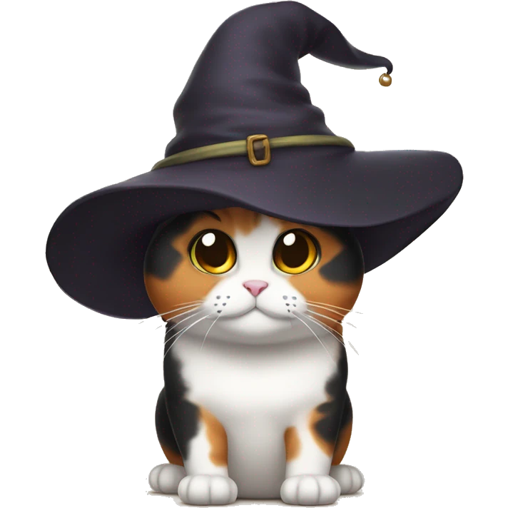 Fat calico cat witch hat emoji