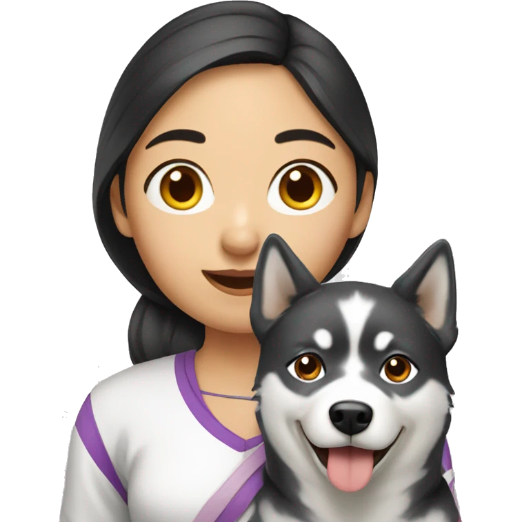 Asian Girl with husky dog emoji