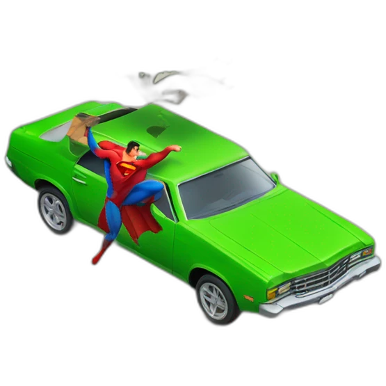 Superman lifting up a green sedan and smashing it into a wall emoji