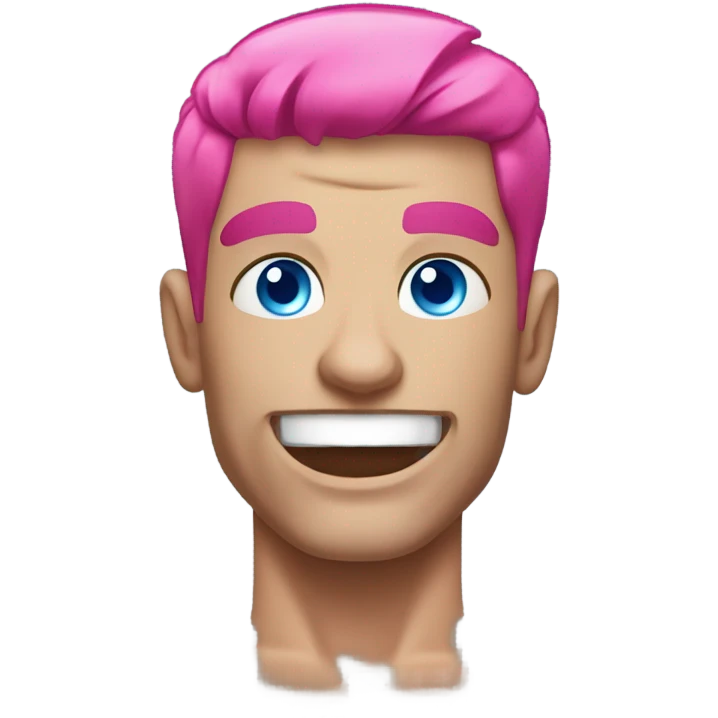 Overly muscular man with pink hair and blue eyes lifting weights in a gym emoji