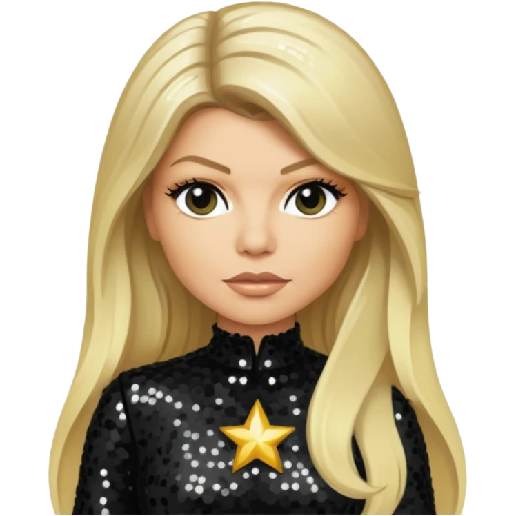 Fergie with light skin, long blonde hair, black sequin outfit emoji
