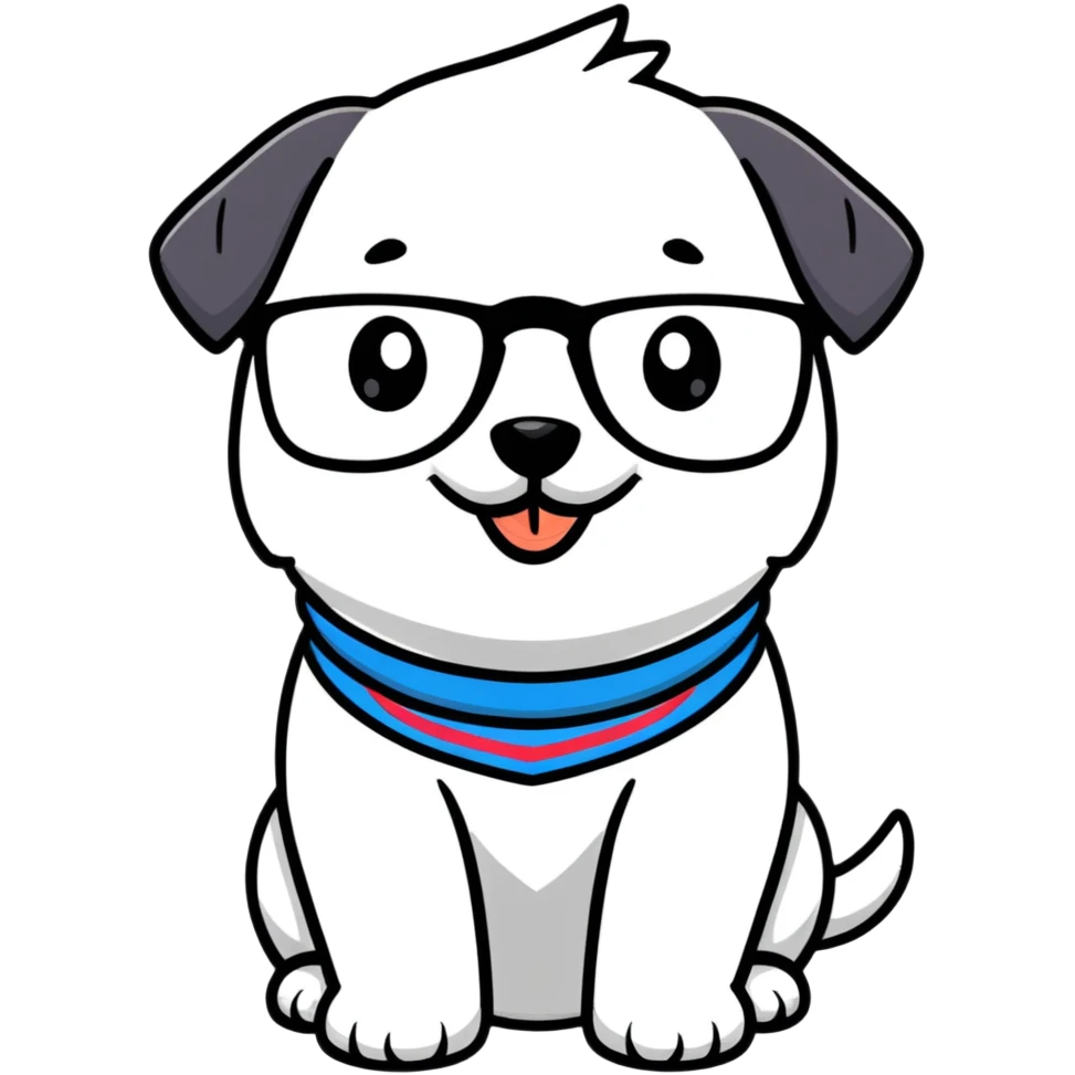 dog wearing glasses with a sweet smile emoji