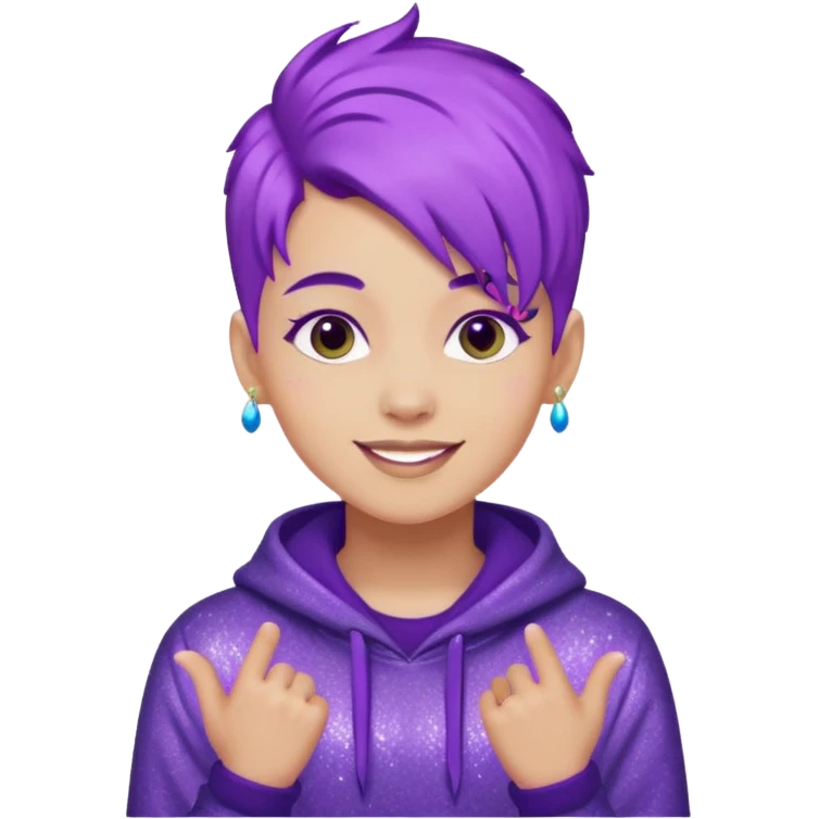 glitter purple gamer non-binary happy purple hair emoji