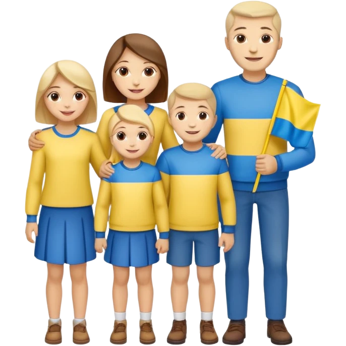 Ukrainian family with ukrainian flag on their clothes emoji
