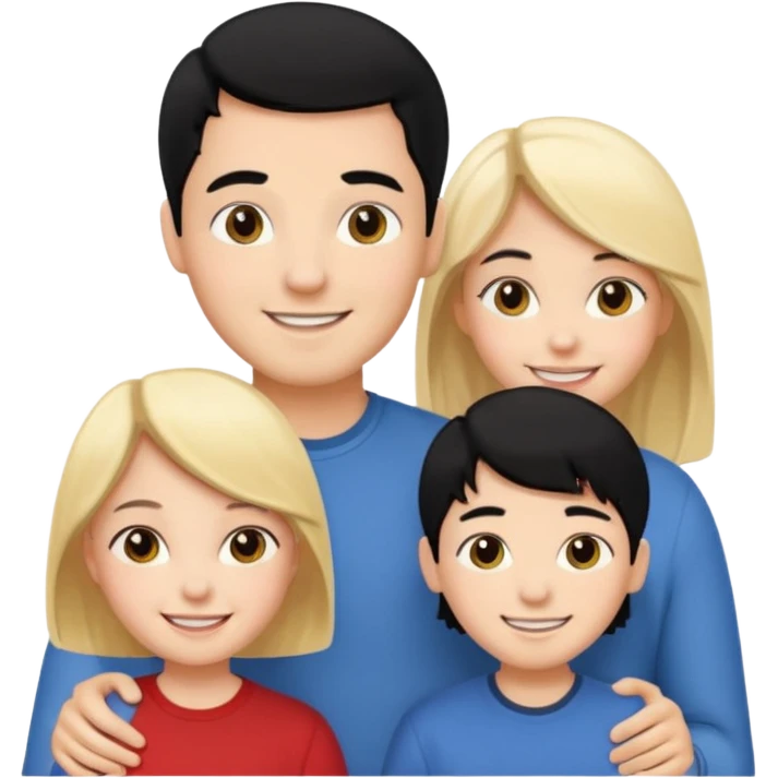 Family blach hair male + blonde female + black hair kid emoji